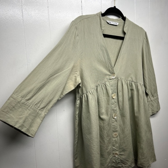 ZARA Cotton Linen Button Front 3/4 Sleeve Women's Babydoll Tunic Top Size Small - Picture 4 of 11